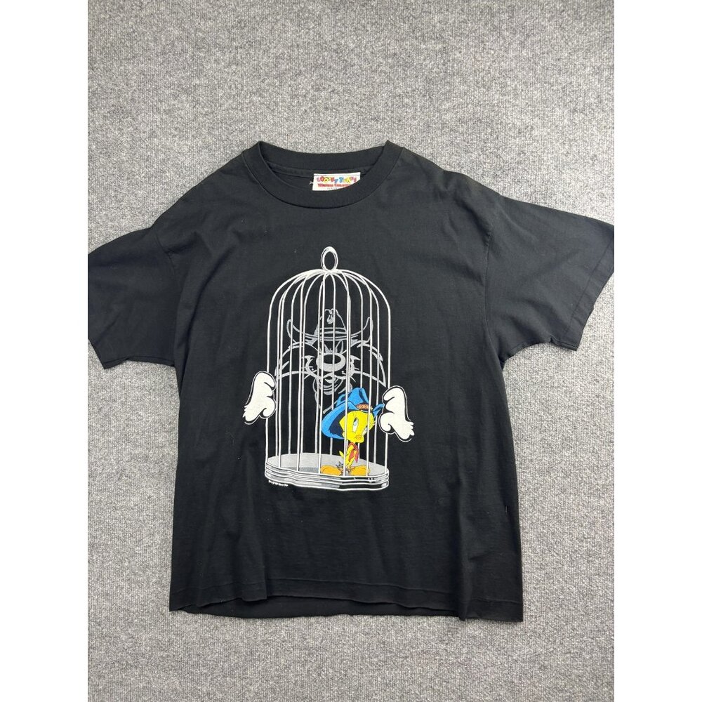 Vintage Looney Tunes Shirt Mens XL Black Tweety Sylvester Western 90s Made USA